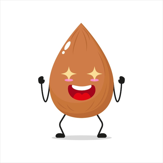 Cute excited almond character Funny electrifying almond cartoon emoticon in flat style