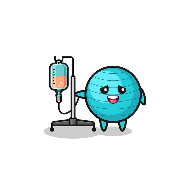 Cute exercise ball character standing with infusion pole cute design