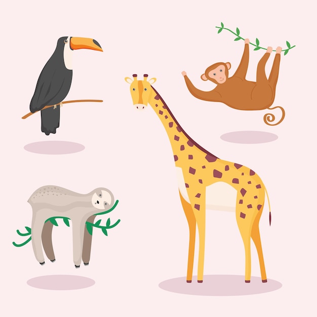 Vector cute exotic animals