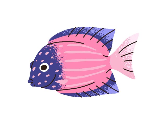 Vector cute exotic tropical fancy fish small little aquarium water animal fictional fantastic species swimming sea marine fauna flat graphic vector illustration isolated on white background