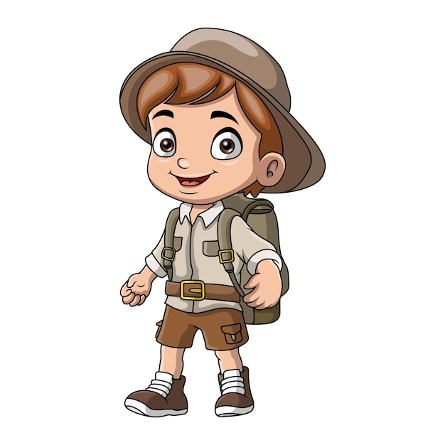 Cute explorer boy cartoon on white background