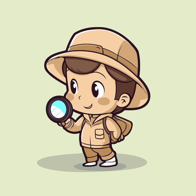 Vettore carino ragazzo esploratore con una lente d'ingrandimento illustrazione vettoriale