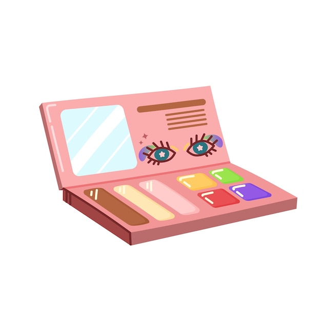 Cute eyeshadow palette in cartoon style hand drawn compact makeup product makeup box isolated