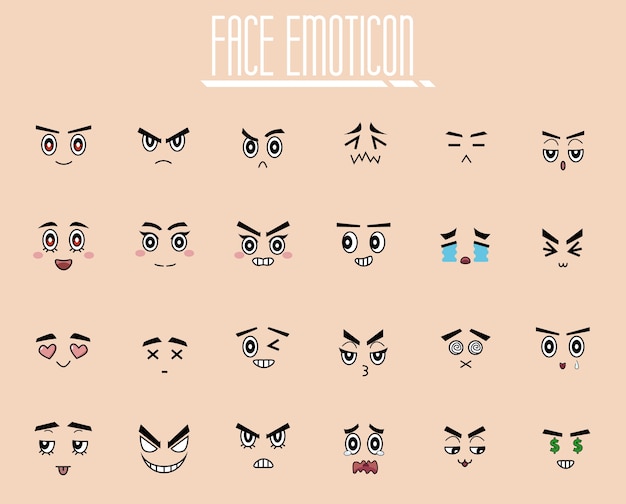 Vector cute face emoticon character face set