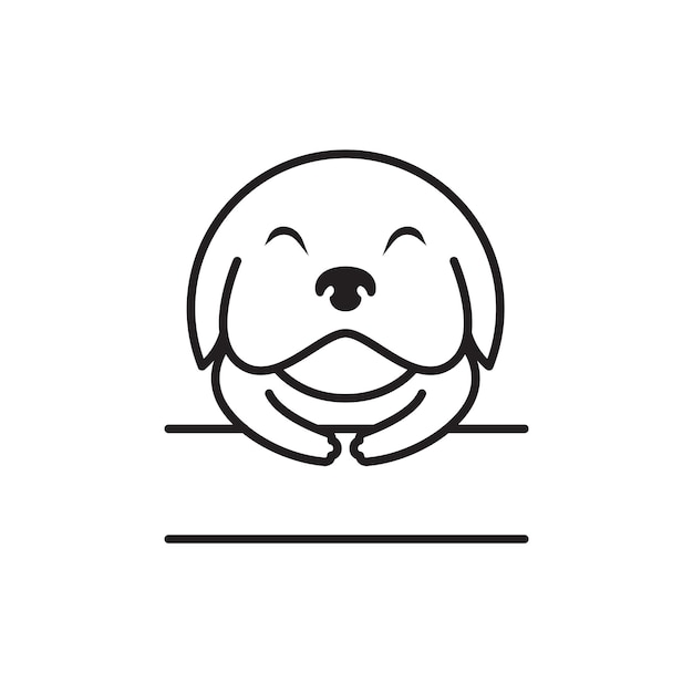 Cute face fat dog with banner line logo design vector graphic symbol icon illustration creative idea