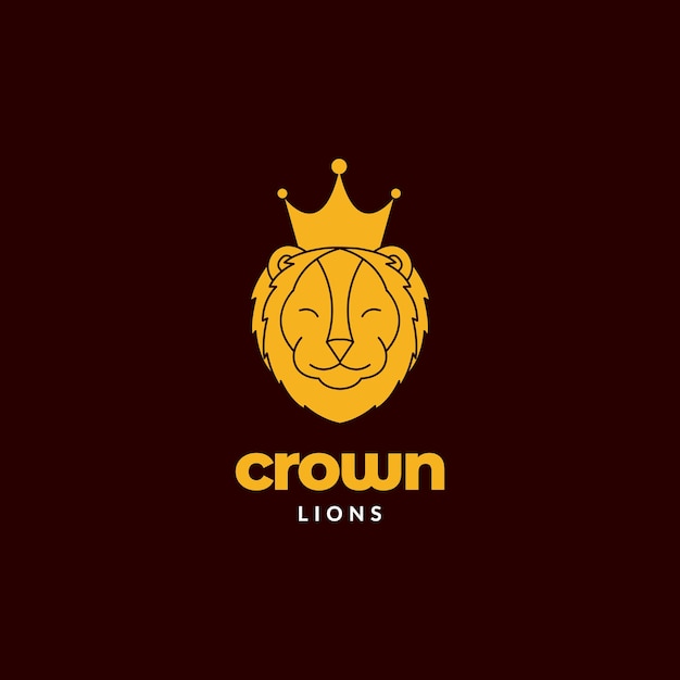 Cute face lion mane with crown logo design