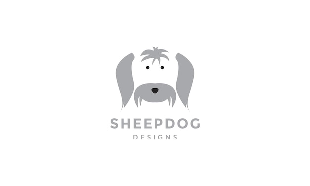 Disegno dell'illustrazione dell'icona del vettore del logo del cane da pastore del viso carino