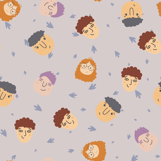 Cute faces seamless pattern