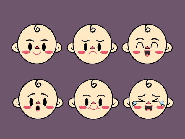 Vector cute facial baby expression set