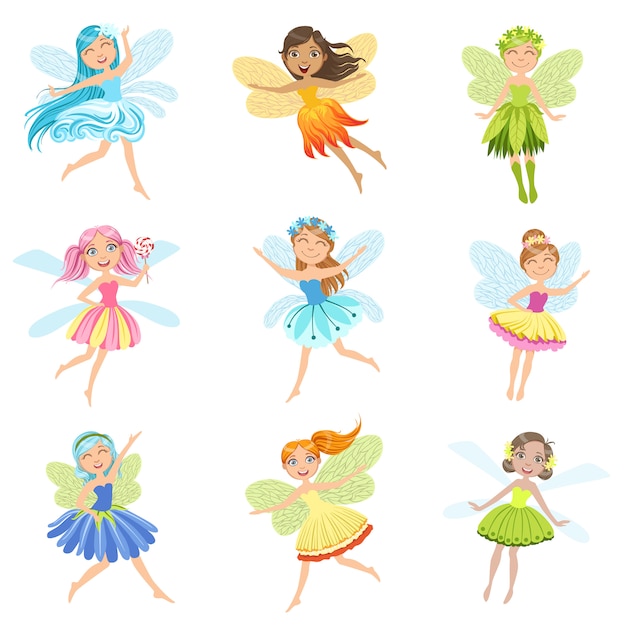 Cute Fairies In Pretty Dresses Girly Cartoon Characters Collection