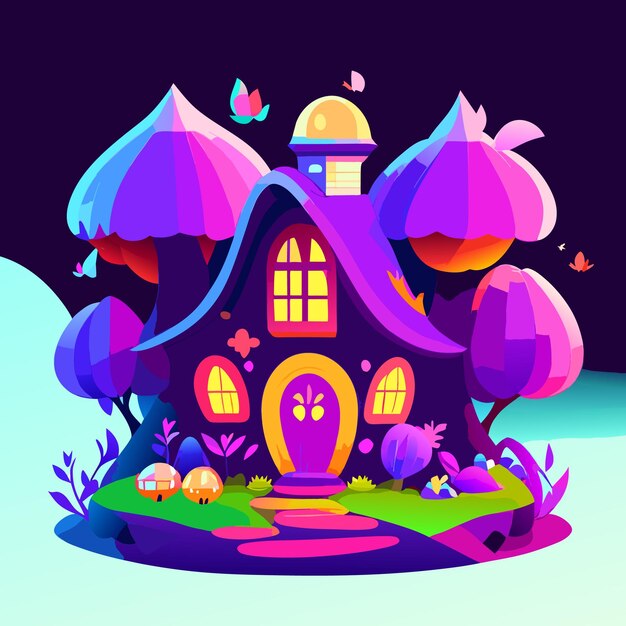 Вектор Милый сказочный дом с яркими цветами хэллоуин чистый фон