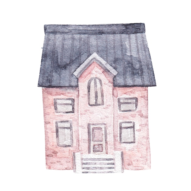 Cute fairy tale house childrens watercolor illustration print design