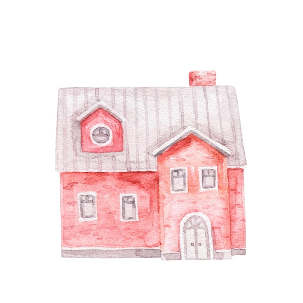 Cute fairy tale house childrens watercolor illustration print design