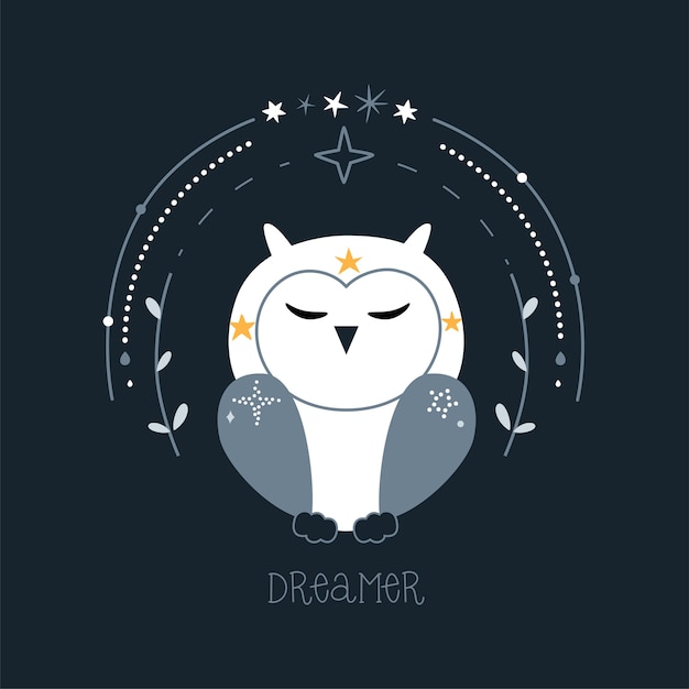 Cute fairy tale poster with space owl