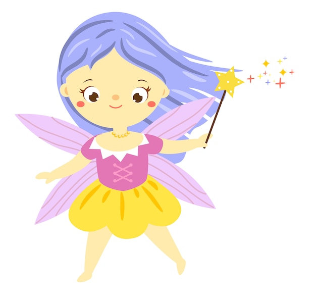 Cute fairy with magic wand. garden elf, little pixie