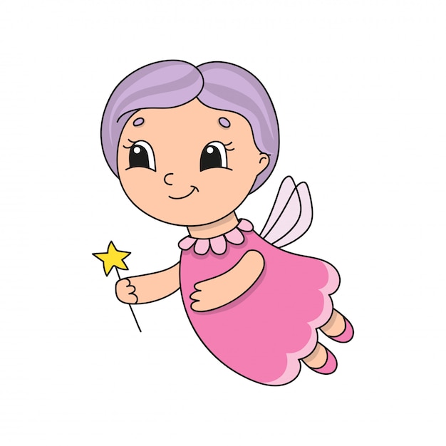 Cute fairy with purple hair. cute flat vector illustration in childish cartoon style.