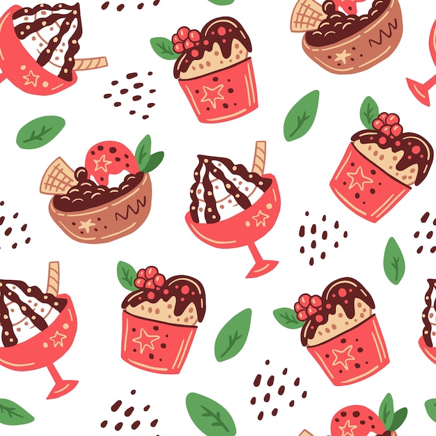 Cute falling dessert seamless pattern