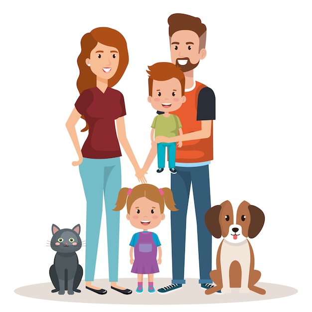 Vector cute family happy and pet characters
