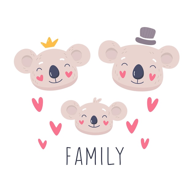 Cute family of koalas children illustration for print