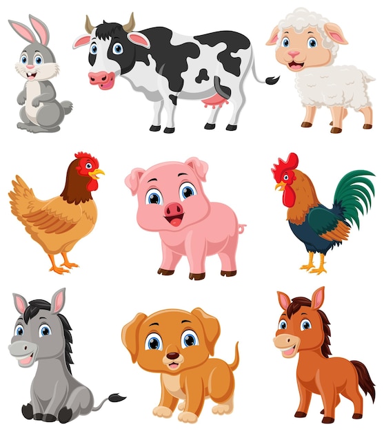 Vettore simpatica collezione di cartoni animati per animali da fattoria