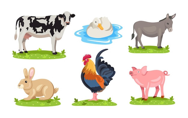 Vector cute farm animal collection cartoon animal vector icon illustration isolated on premium vector