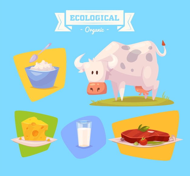 Vector cute farm animal cow . illustration of isolated farm animals set on colored background.  flat vector illustration. stock vector.