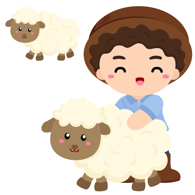 Cute farm animal sheep and shepherd vector