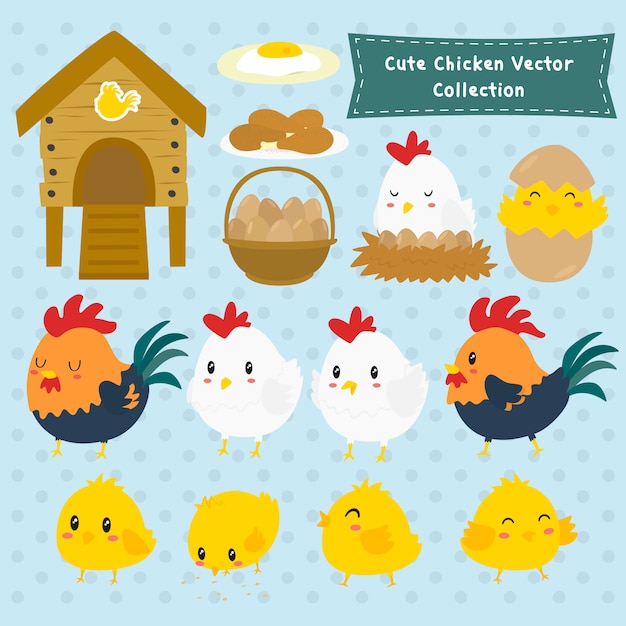 Vector cute farm chicken vector collection