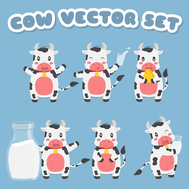 Cute farm cow holding milk   collection