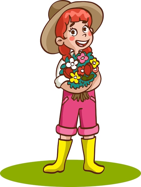 Cute farmer girl picked flowers