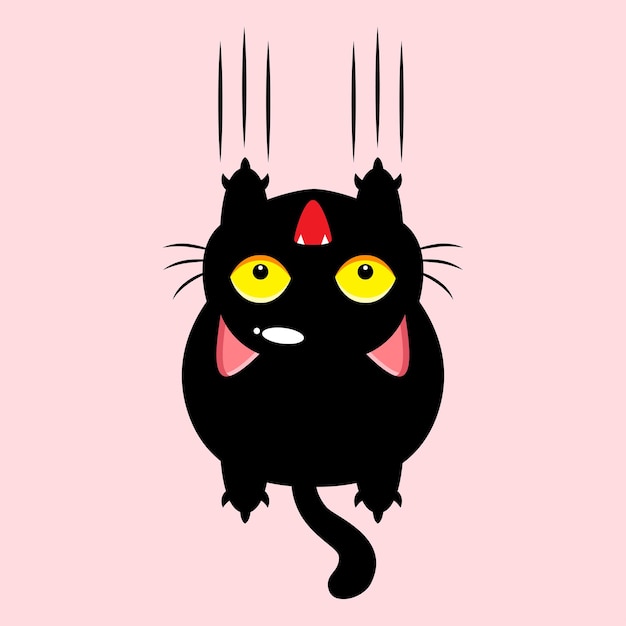 Vector cute fat black cat fell clawing at the wall