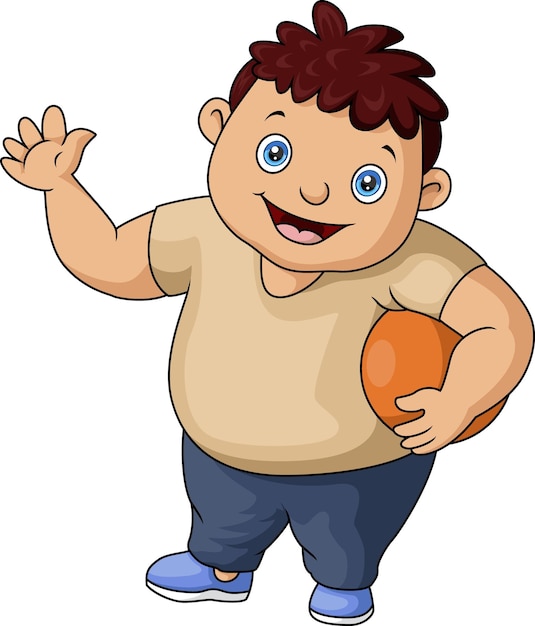 Vector cute fat boy cartoon playing ball