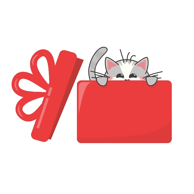 Cute fat cartoon gray cat valentine for valentines day Cunning kitten hid in a box this for yoU