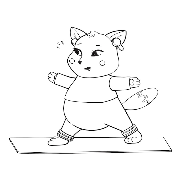 ヨガをしているかわいい太った猫 一足のスタンド ヨガは誰にとっても キャラクターデザイン 猫ヨガやマスコットステッカー