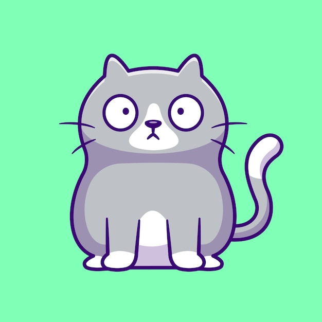 Cute fat cat shocked cartoon vector icon illustration. animal nature icon concept isolated premium