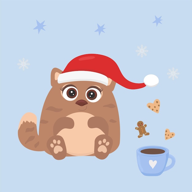 Vector cute fat cristmas cat with cookies