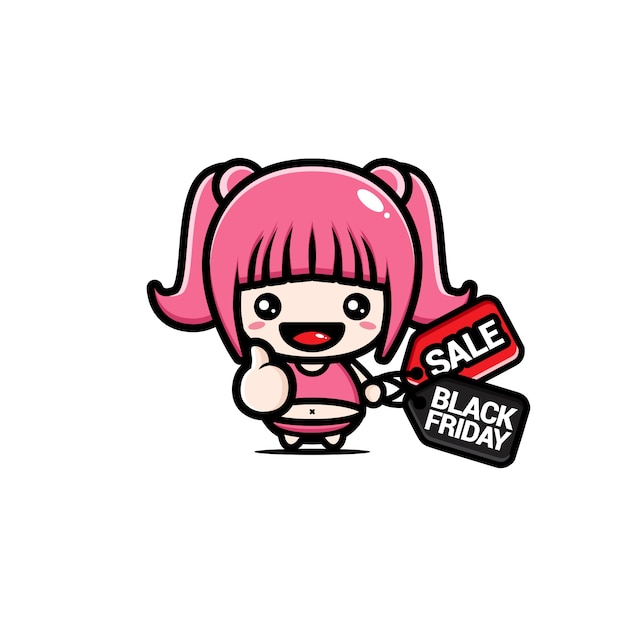 Vector cute fat girl with black friday discount