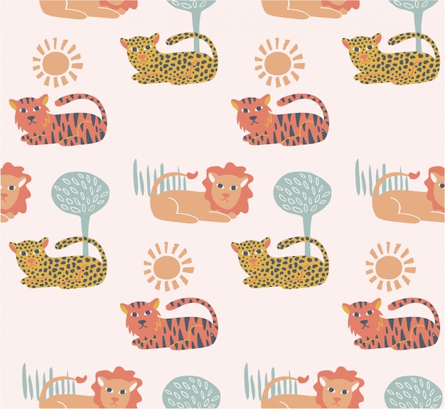 Cute felines seamless pattern