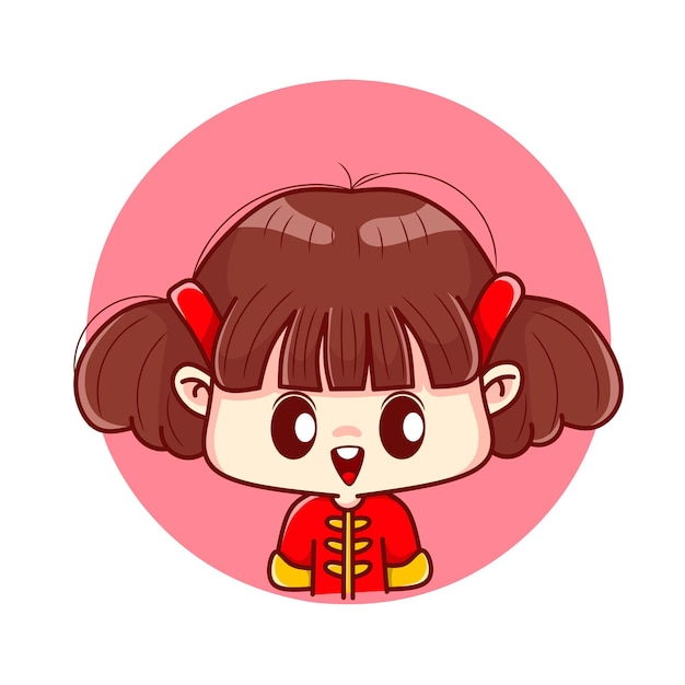 Cute female character celebrating chinese new year kawaii designs