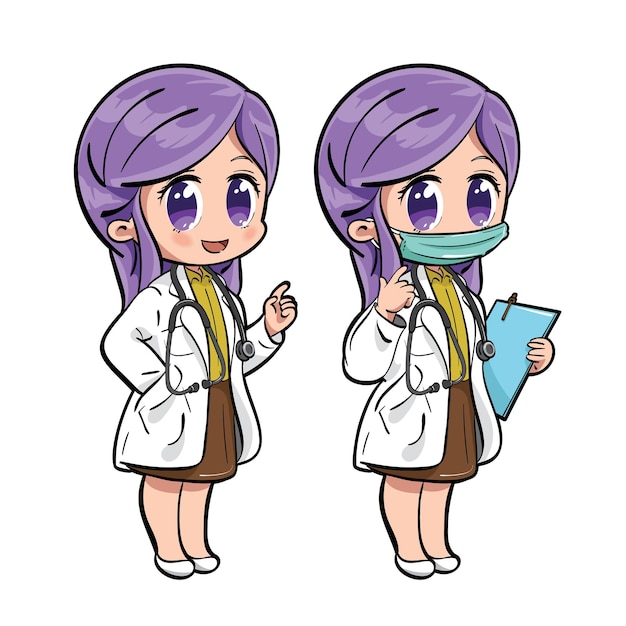 Cute female doctor characters set