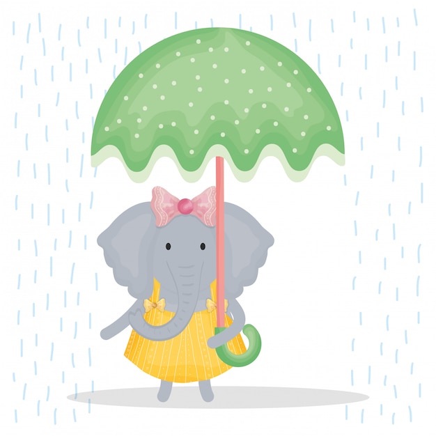 Vector cute female elephant with umbrella character