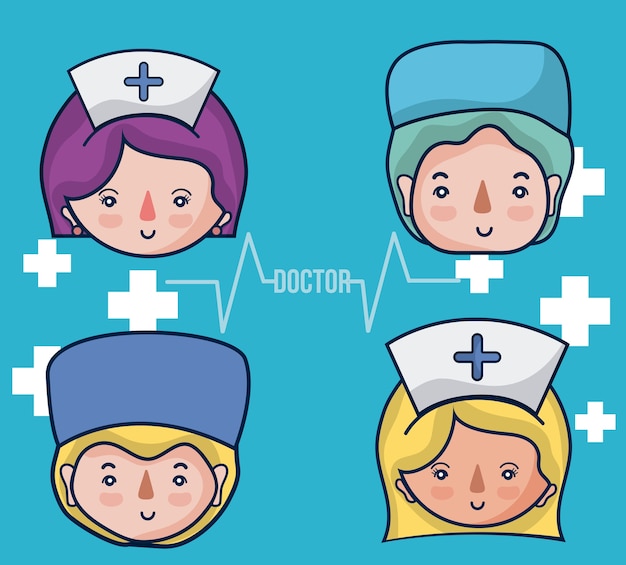 Cute female medical team cartoons 