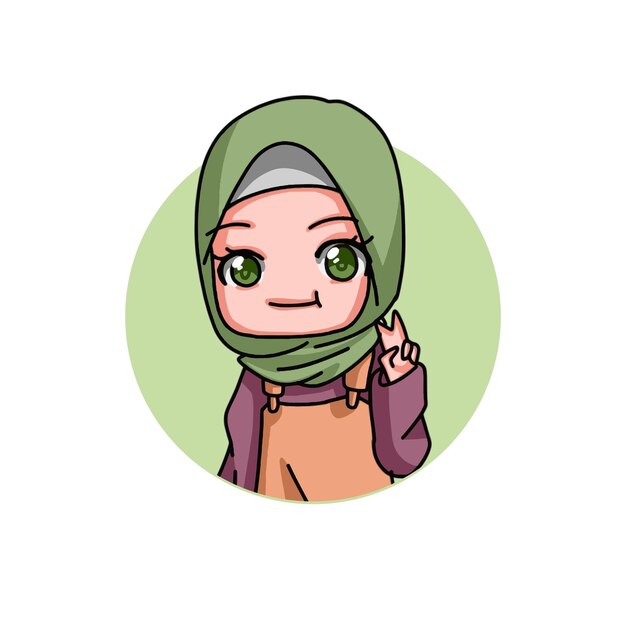 Cute hijab girl with camera and peace sign female photographer kawaii chibi  cartoon flat character 21787856 Vector Art at Vecteezy