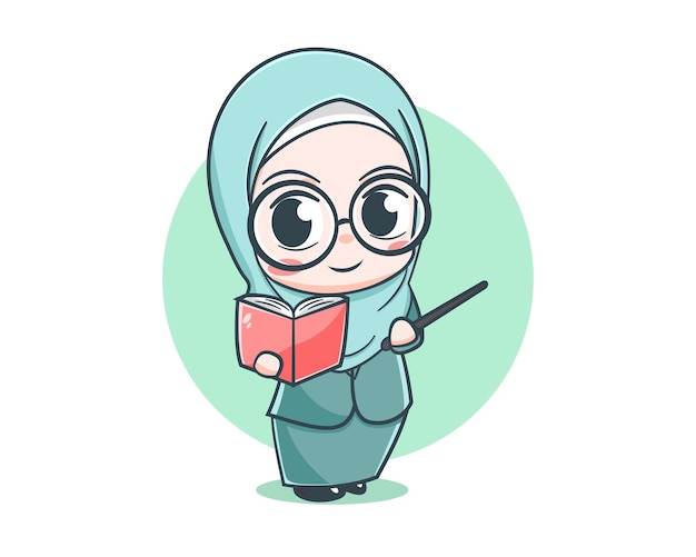 Cute female muslim teacher cartoon character