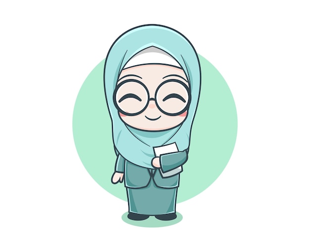 Cute female muslim teacher cartoon character