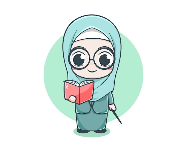 Cute female muslim teacher cartoon character