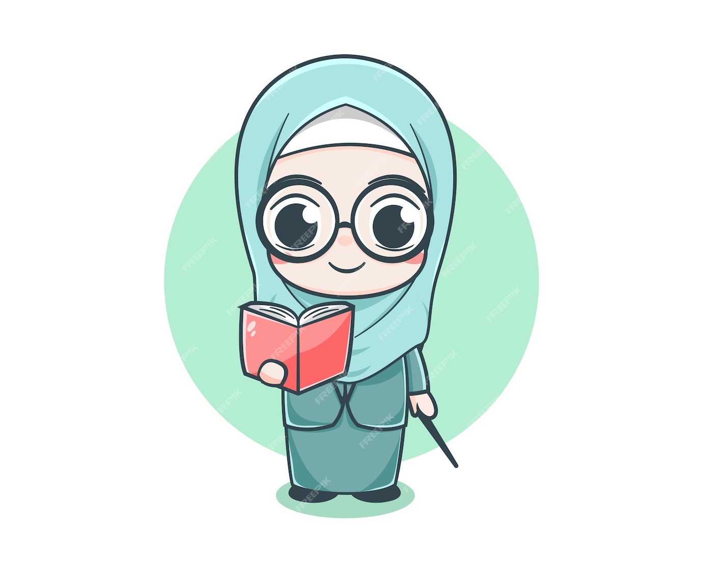Premium Vector Cute Female Muslim Teacher Cartoon Character