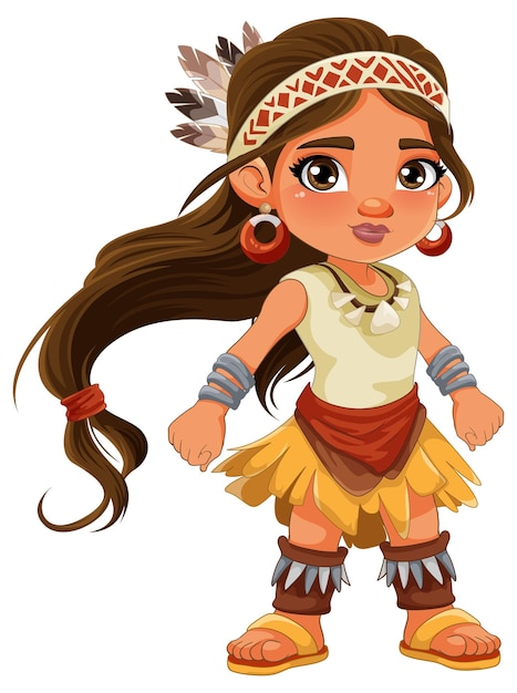 Vector cute female native american cartoon character