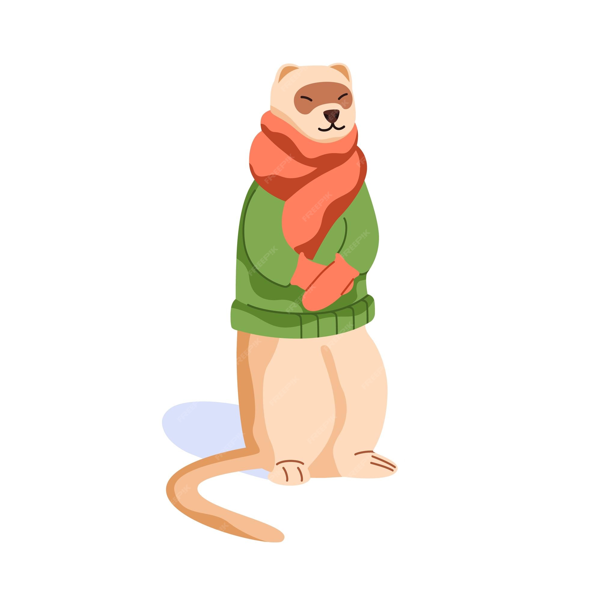 Vector of a cute brown ferret munching on a chocolate chip cookie. Adorable  cartoon weasel wearing a red turtleneck sweater and eating a biscuit. Small  happy rodent enjoying his food 2851940 Vector