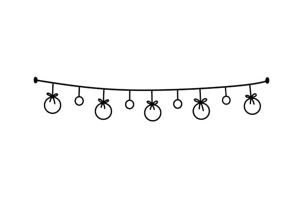 Simpatico bunting festivo per una festa isolata su bianco illustrazione disegnata a mano in stile doodle